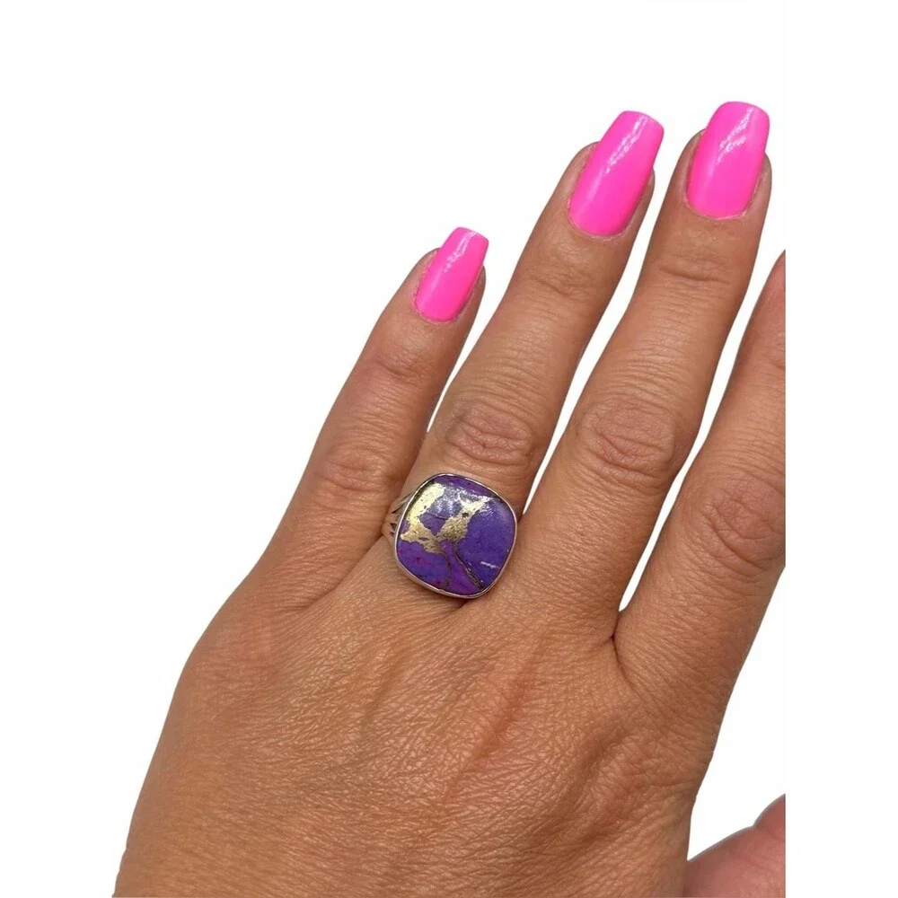 Kingman Purple Copper Turquoise Ring Size 7 Solid 925 Sterling Silver